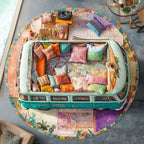Peace and Wanderlust Round Mat Rug - washable non-slip printed rug