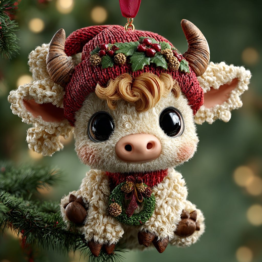 Peaceful Cow Christmas Ornament