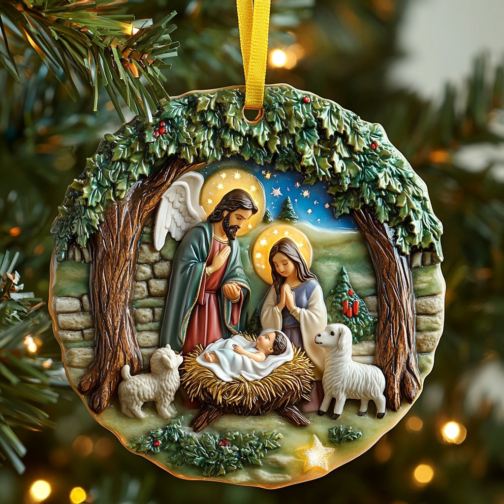 Angel Wreath Nativity Christmas Ornament