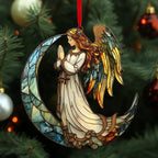 Stained Glass Moon Angel Christmas Ornament