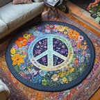 Peaceful Blooms Round Mat Rug - washable non-slip printed rug