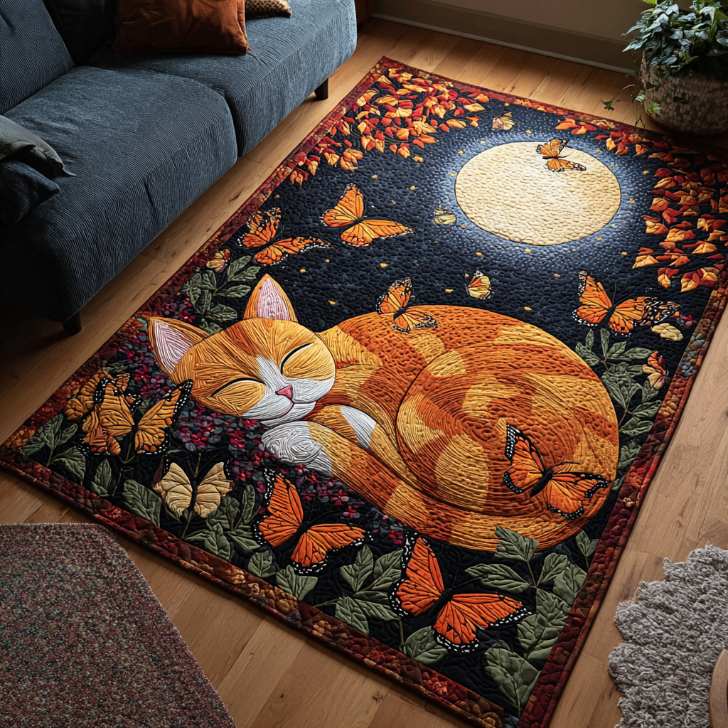 Peaceful Cat area rug in a living room