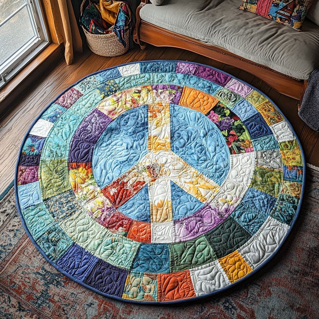 Peaceful Patchwork Round Mat Rug - washable non-slip printed rug