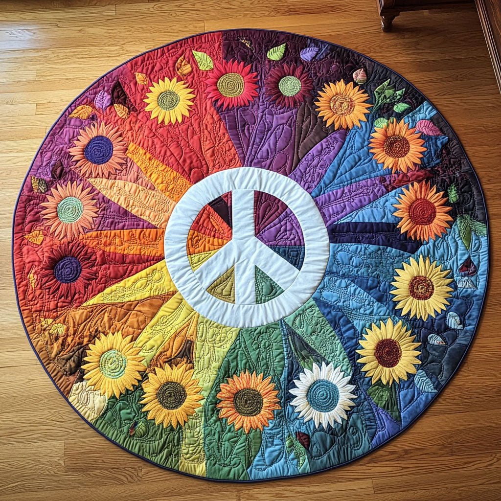 Peaceful Rays Round Mat Rug - washable non-slip printed rug