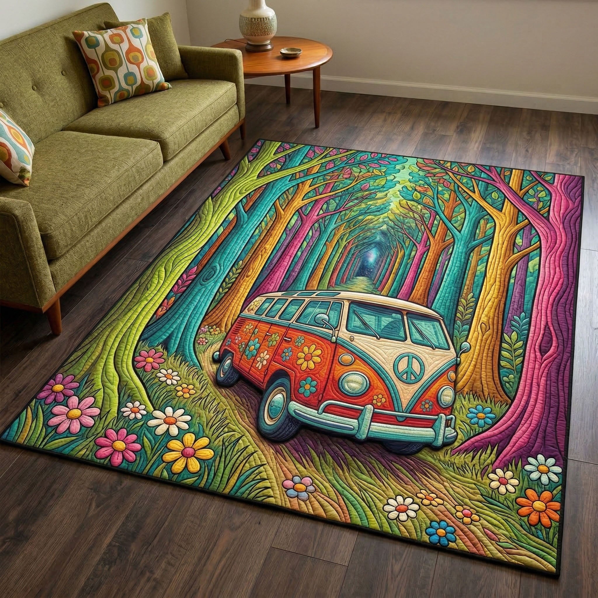 Peaceful Ride area rug in a living room