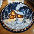 Peaceful Snow Cabin Round Mat Rug - Nature Design | Serene Home Decor