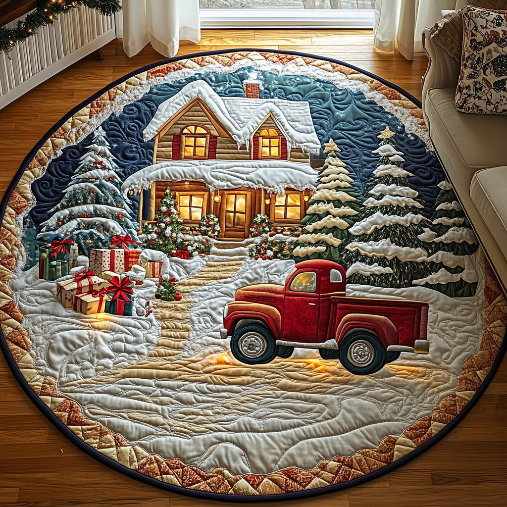 Peaceful Snow Cabin Round Mat Rug - Nature Design | Serene Home Decor