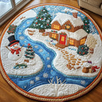 Peaceful Snow Cabin Round Mat Rug - washable non-slip printed rug