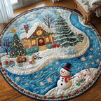 Peaceful Snow Cabin Round Mat Rug - Nature Design | Serene Home Decor