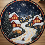 Peaceful Snow Village Round Mat Rug - washable non-slip printed rug