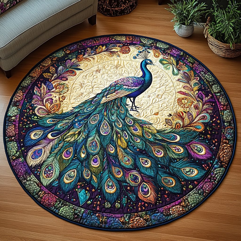 Peacock Beauty Round Mat Rug - washable non-slip printed rug