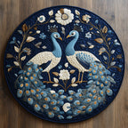 Peacock Grace Round Mat Rug - washable non-slip printed rug