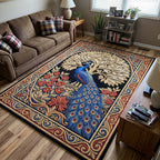 Peacock Majesty area rug in a living room