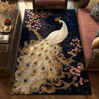 Peacock Night Blossom area rug in a living room