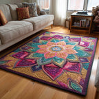 Peacock Petals area rug in a living room