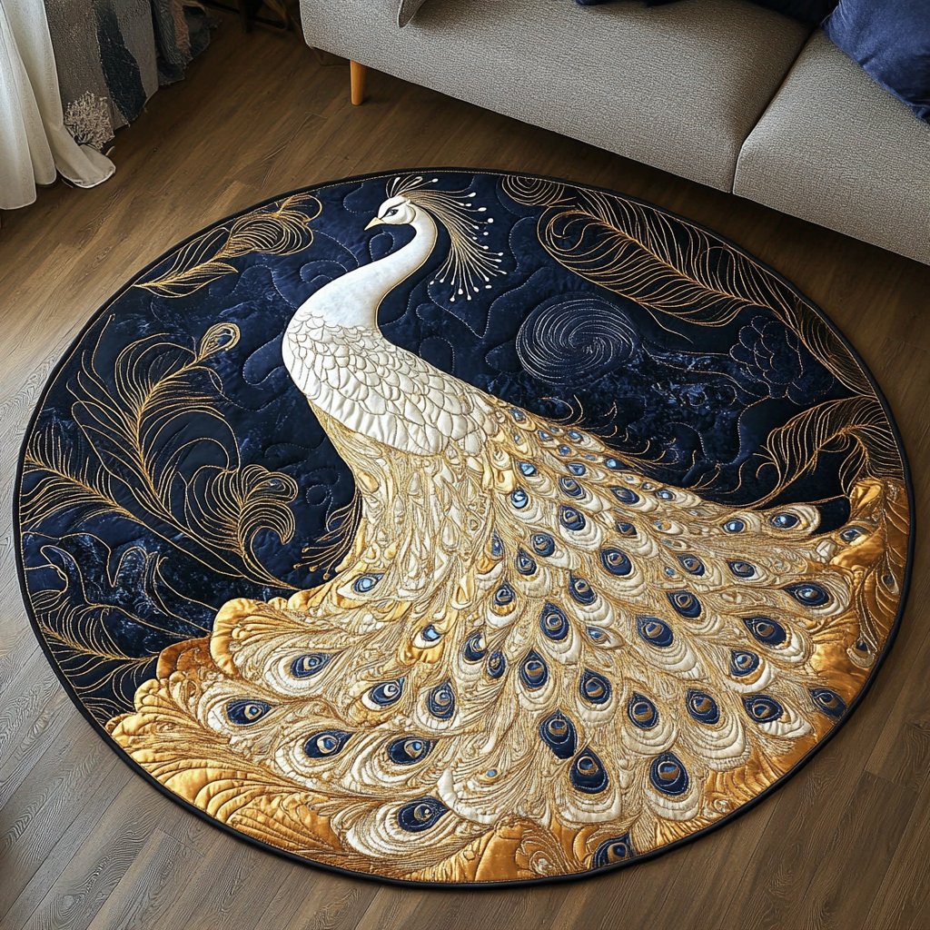 Peacock Pride Round Mat Rug - washable non-slip printed rug