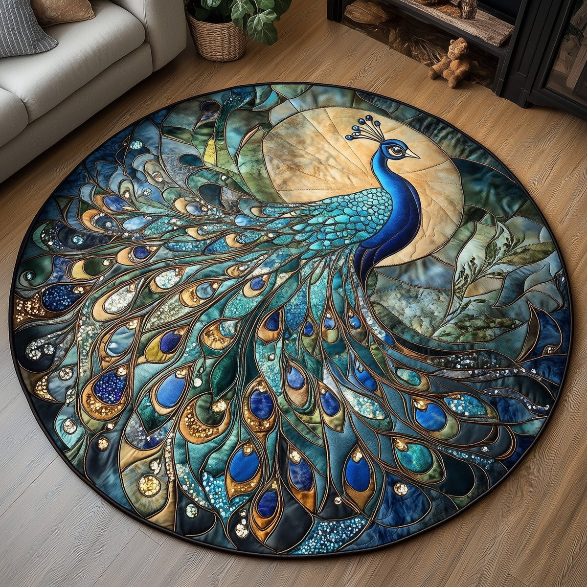 Peacock Round Mat Rug - Nature Design | Serene Home Decor