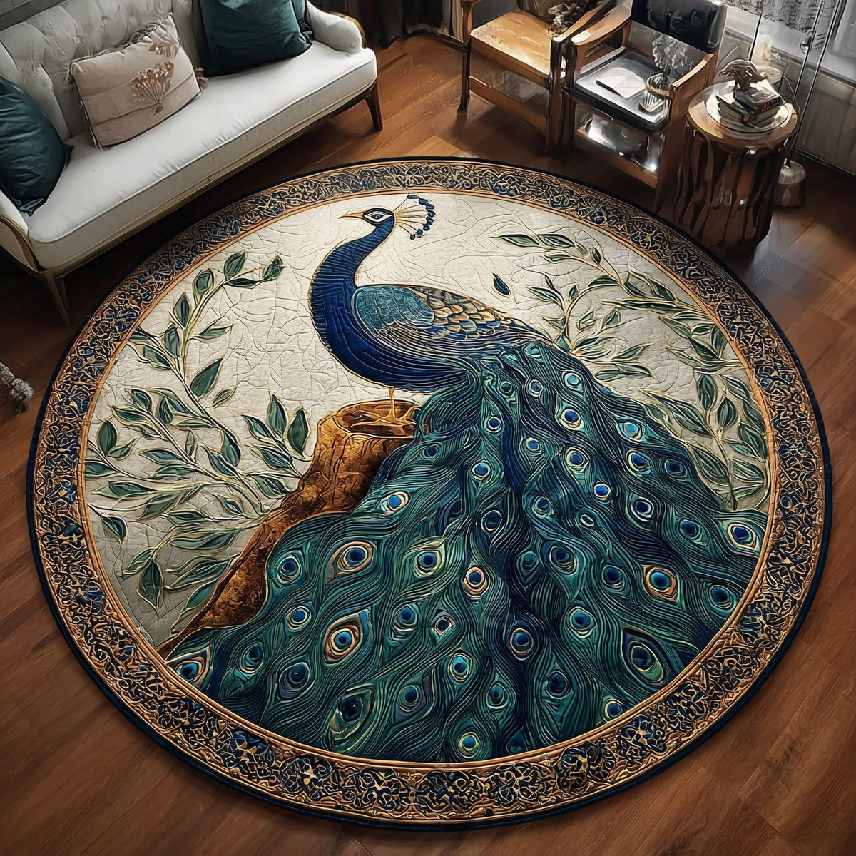 Peacock Round Mat Rug - Nature Design | Serene Home Decor
