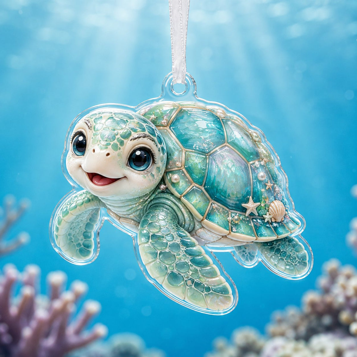 Pearl Lagoon Turtle Christmas Ornament