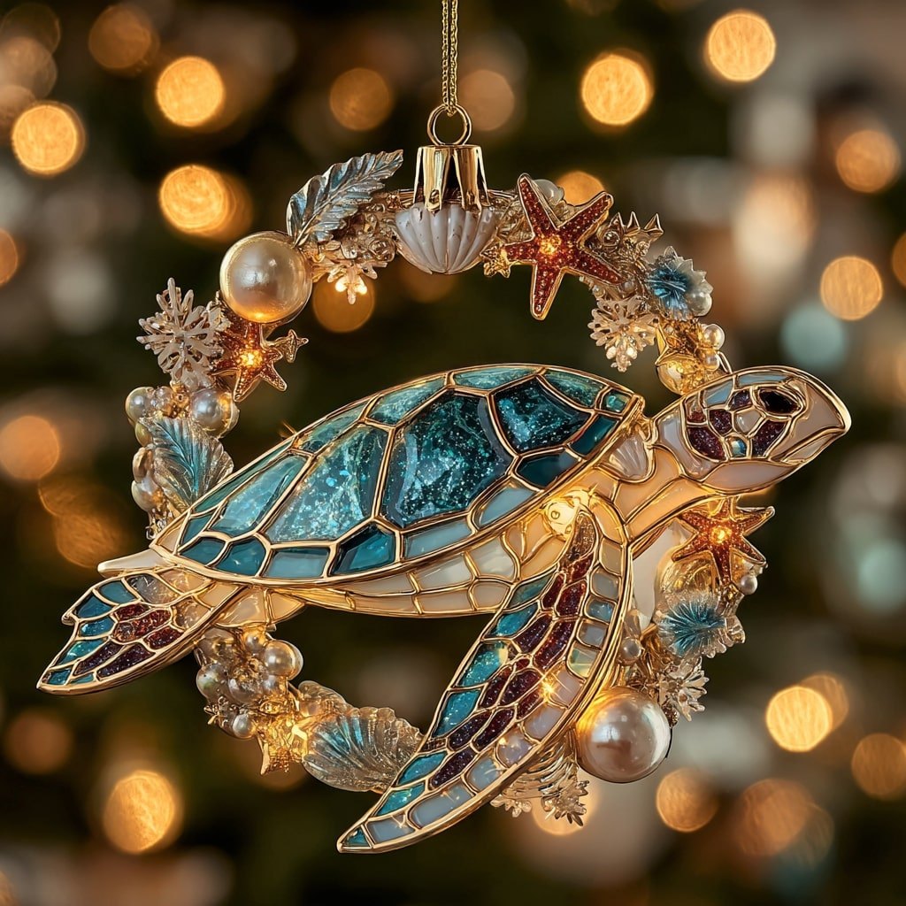 Pearl Shell Turtle Christmas Ornament