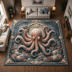 Pearl Reef Octopus area rug in a living room