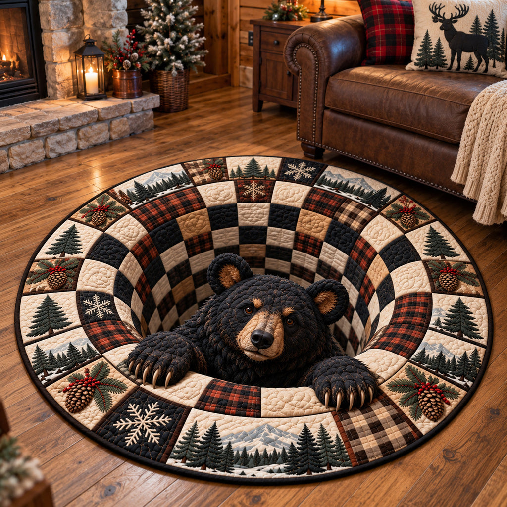 Peekaboo Bear Hole Round Mat Rug - Cute Animal Design | Charming Home Decor - washable non-slip printed rug