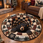 Peekaboo Bear Hole Round Mat Rug - Cute Animal Design | Charming Home Decor - washable non-slip printed rug