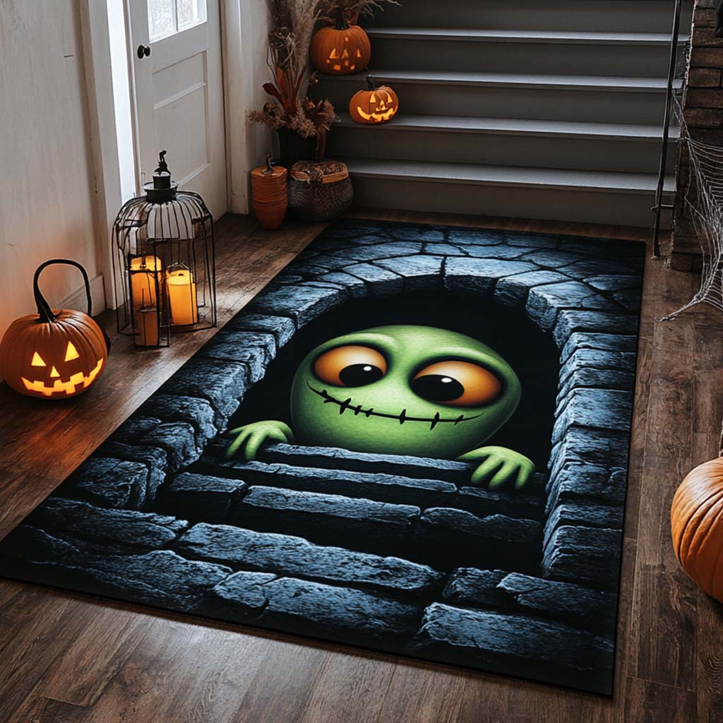 Peekaboo Ghoul area rug in a living room