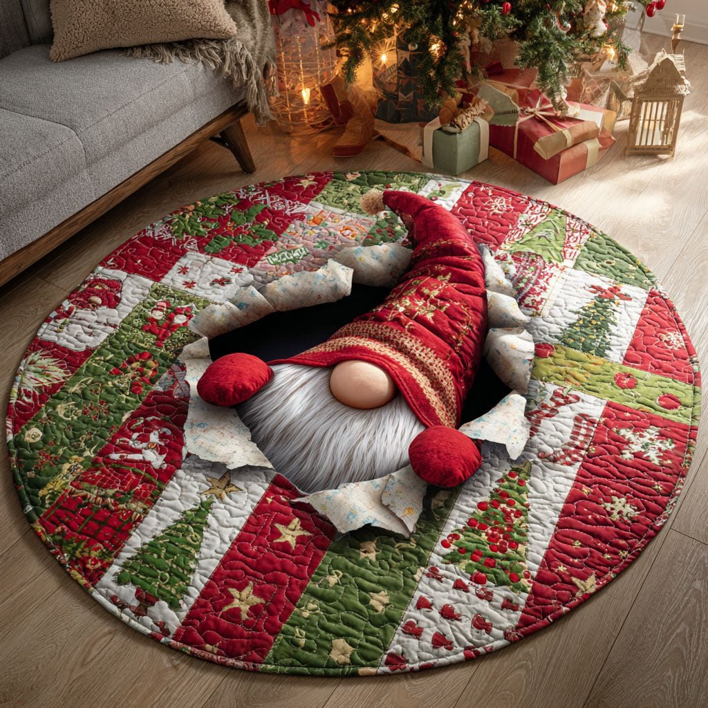 Peekaboo Gnome Round Mat Rug - washable non-slip printed rug