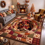 Peekaboo Harvest Gnome area rug in a living room
