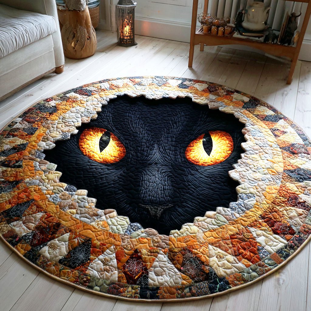 Peeking Cat Moon Round Mat Rug - washable non-slip printed rug