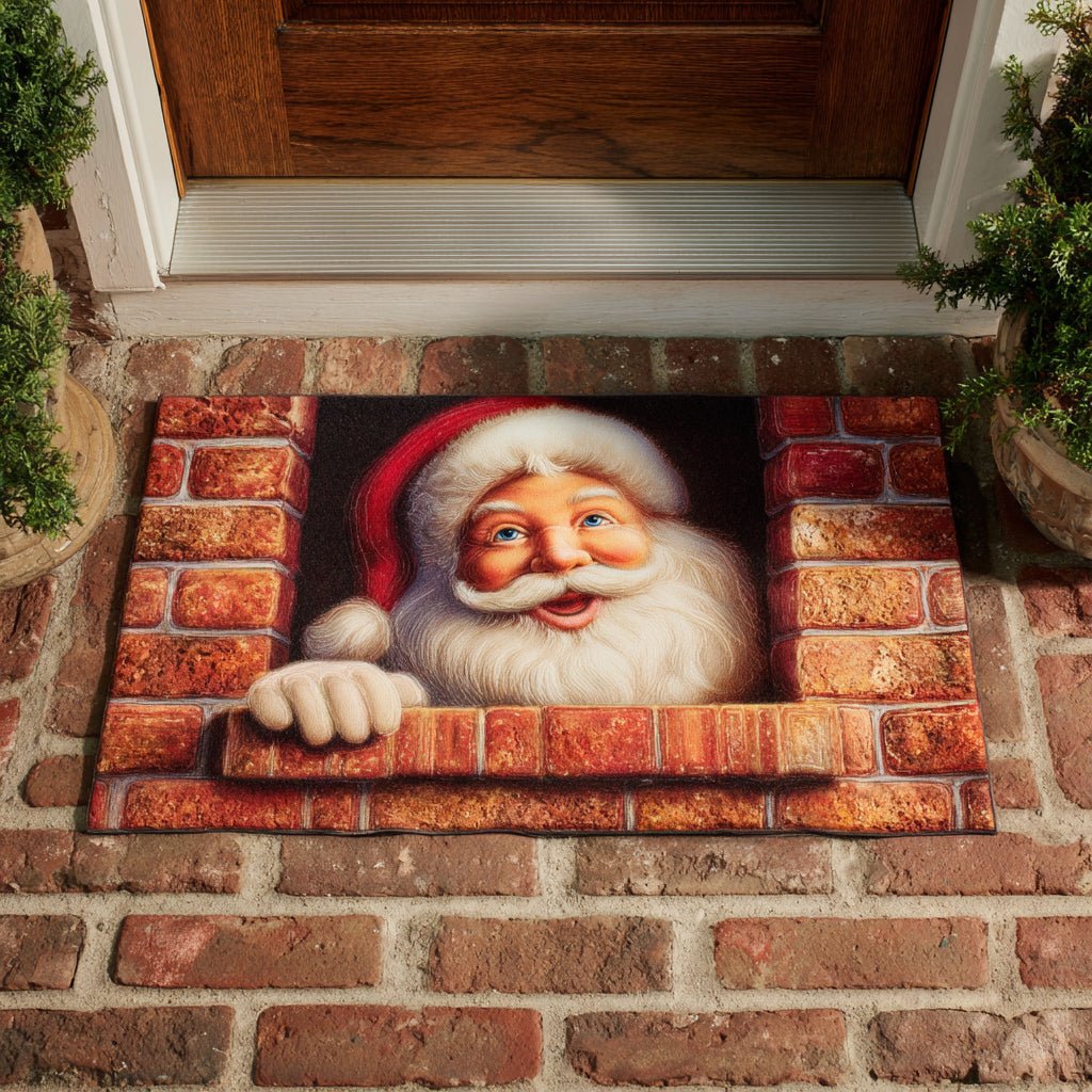Peeking Santa Claus Doormat - Seasonal Holiday Design | Printed Welcome Doormat