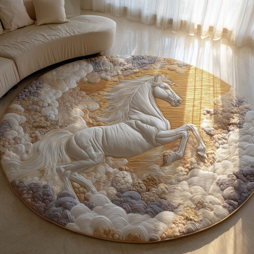 Pegasus Rising from Clouds Round Mat Rug - Nature Design | Serene Home Decor