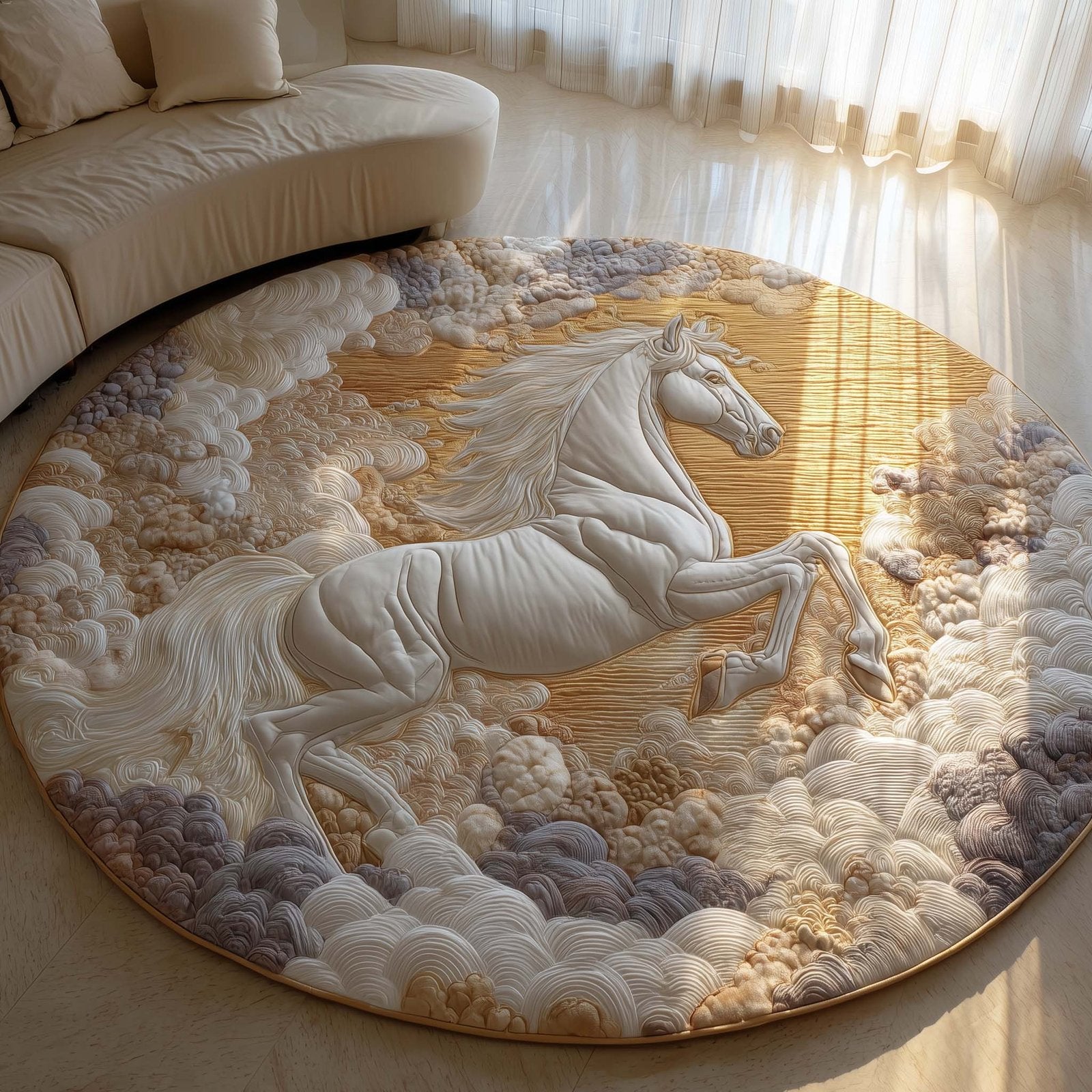 Pegasus Rising from Clouds Round Mat Rug - Nature Design | Serene Home Decor