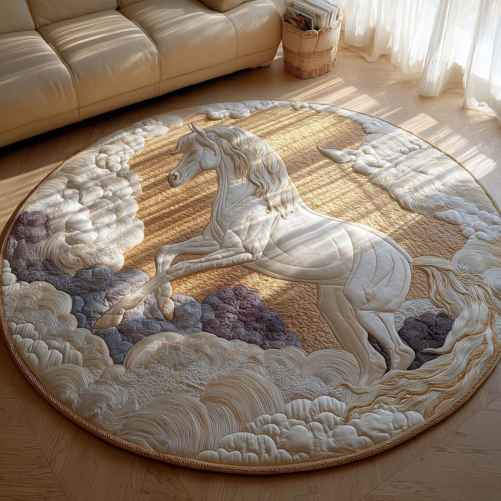 Pegasus Rising from Clouds Round Mat Rug - Nature Design | Serene Home Decor