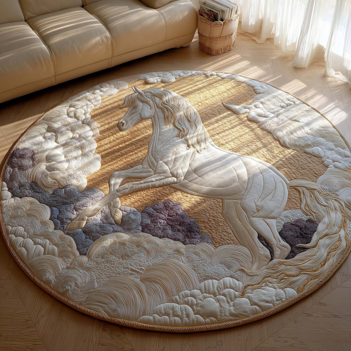 Pegasus Rising from Clouds Round Mat Rug - Nature Design | Serene Home Decor