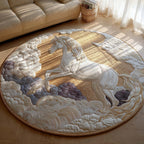 Pegasus Rising from Clouds Round Mat Rug - Nature Design | Serene Home Decor