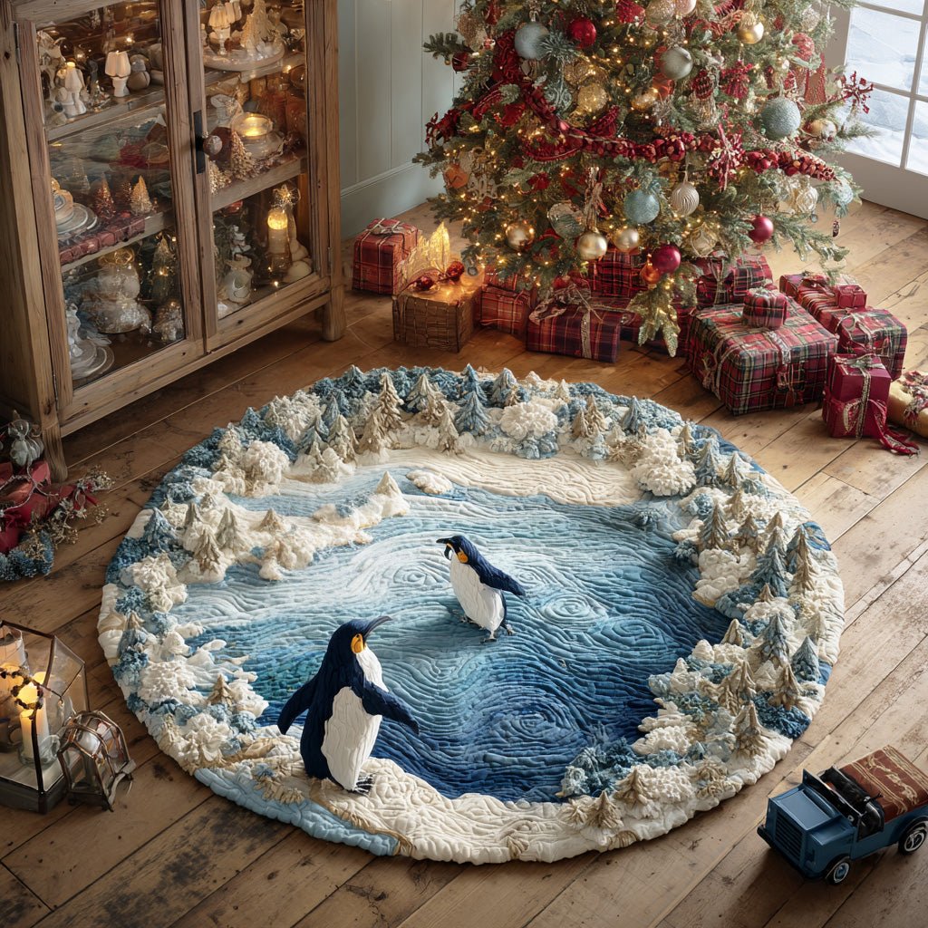 Penguin Frost Path Round Mat Rug - washable non-slip printed rug