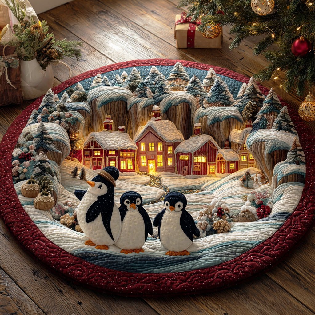 Penguin Holiday Chill Christmas Round Mat Rug - washable non-slip printed rug