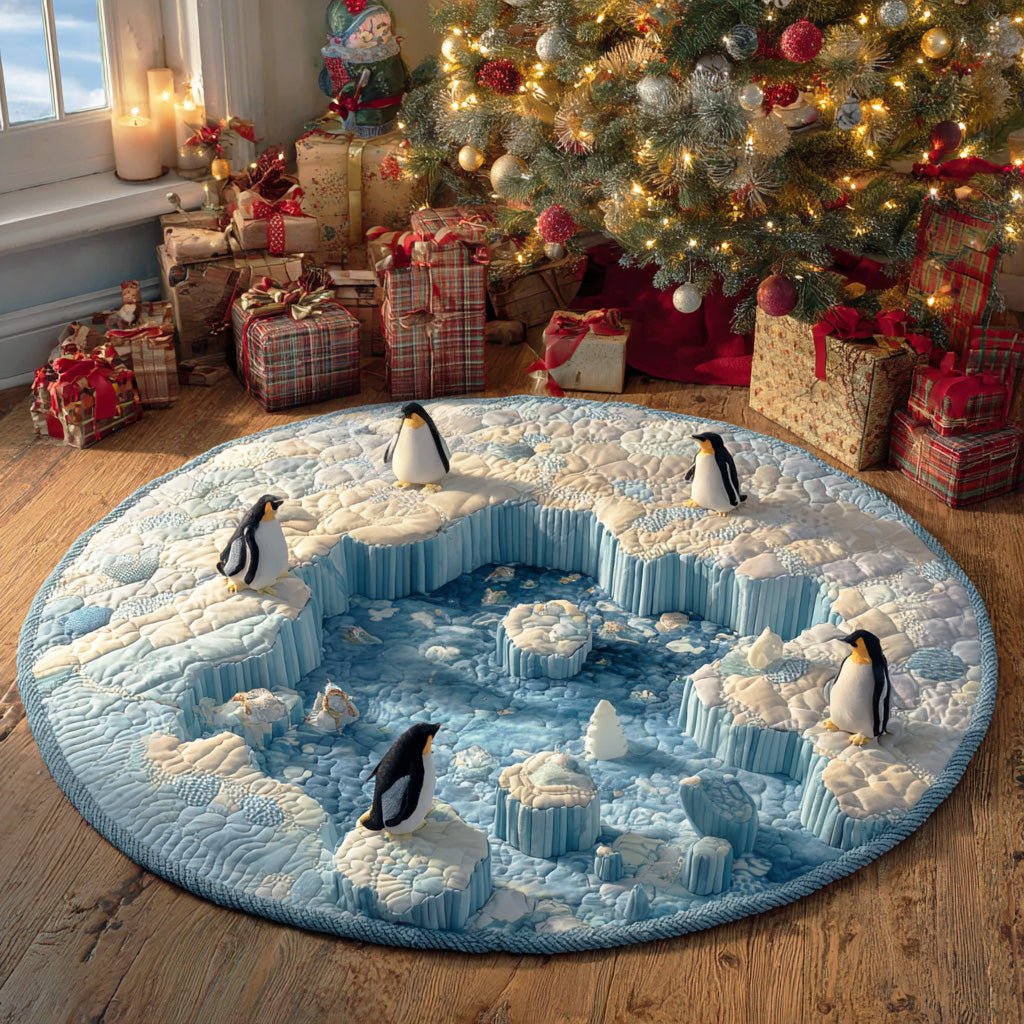 Penguin Winter Glow Round Mat Rug - washable non-slip printed rug