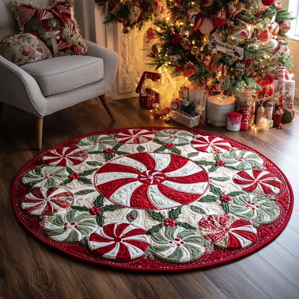 Peppermint Joy Round Mat Rug - washable non-slip printed rug
