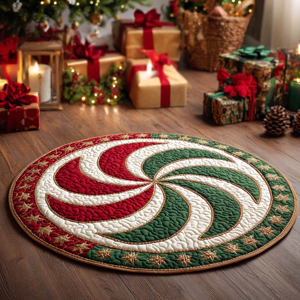 Peppermint Swirl Round Mat Rug - washable non-slip printed rug