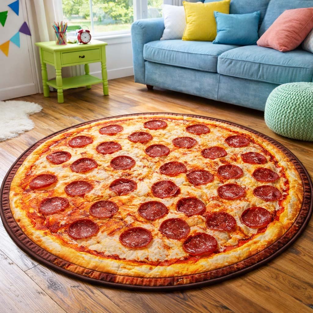 Pepperoni Party Round Mat Rug - washable non-slip printed rug