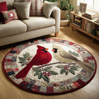 Perching Cardinal Round Mat Rug - washable non-slip printed rug