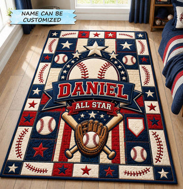 Baseball All Star Area Rug - Non-Slip Washable 3D Print Rug for Living Room & Bedroom