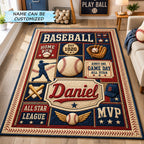 Personalized Baseball League Area Rug QTCUZ area rug in a living room