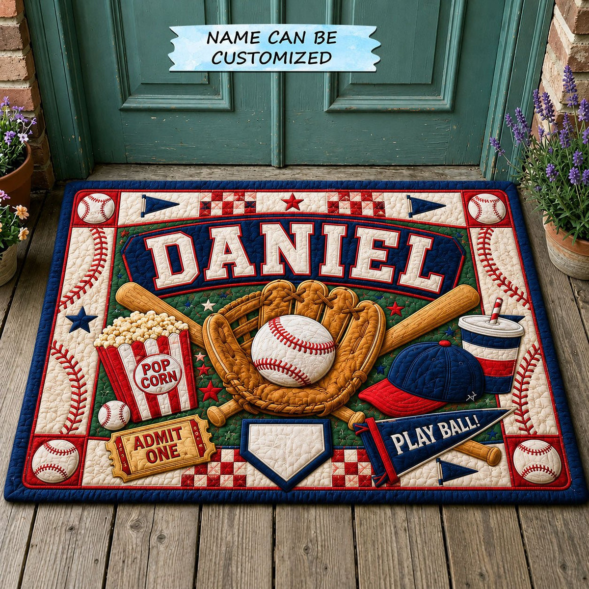 Personalized Baseball Play Ball QTCUZ Doormat - Nature Design | Printed Welcome Doormat