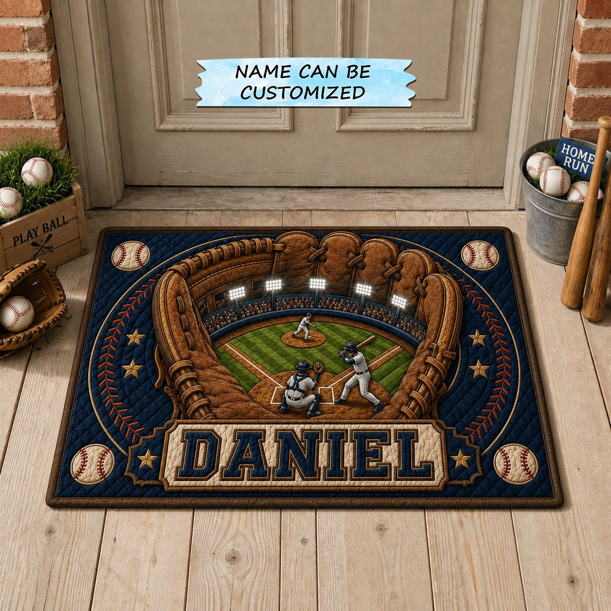 Personalized Baseball Stadium Glove QTCUZ Doormat - Nature Design | Printed Welcome Doormat