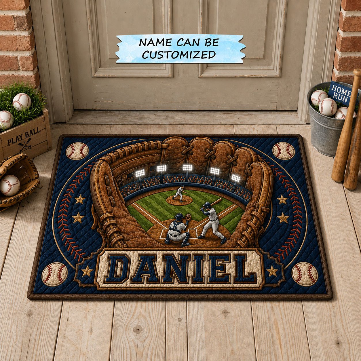 Personalized Baseball Stadium Glove QTCUZ Doormat - Nature Design | Printed Welcome Doormat