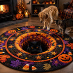 Pet Mischief Round Mat Rug - washable non-slip printed rug
